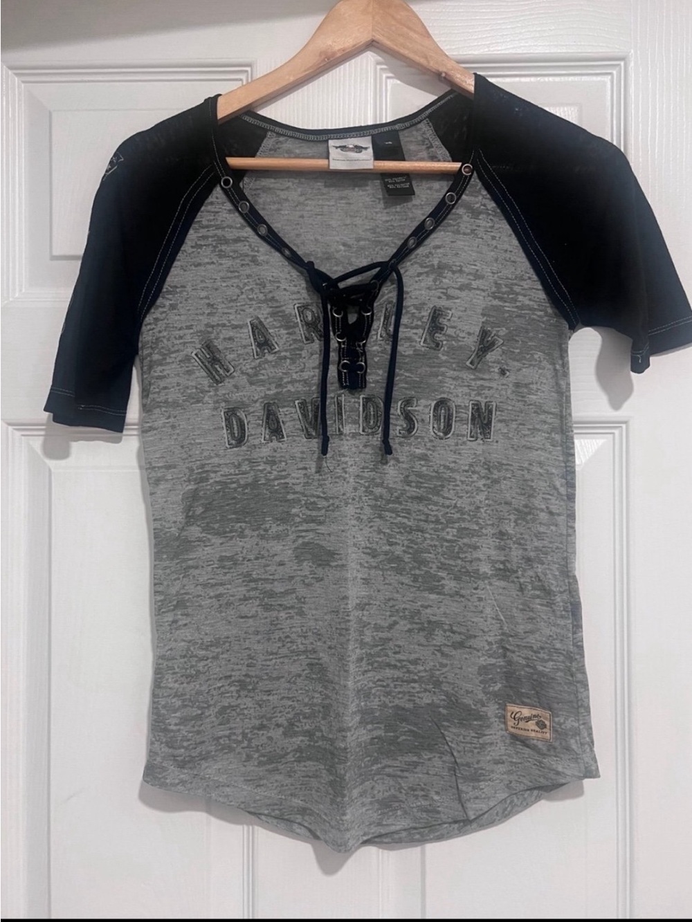 Harley-Davidson Gray & Black Lace-Up Raglan Tee